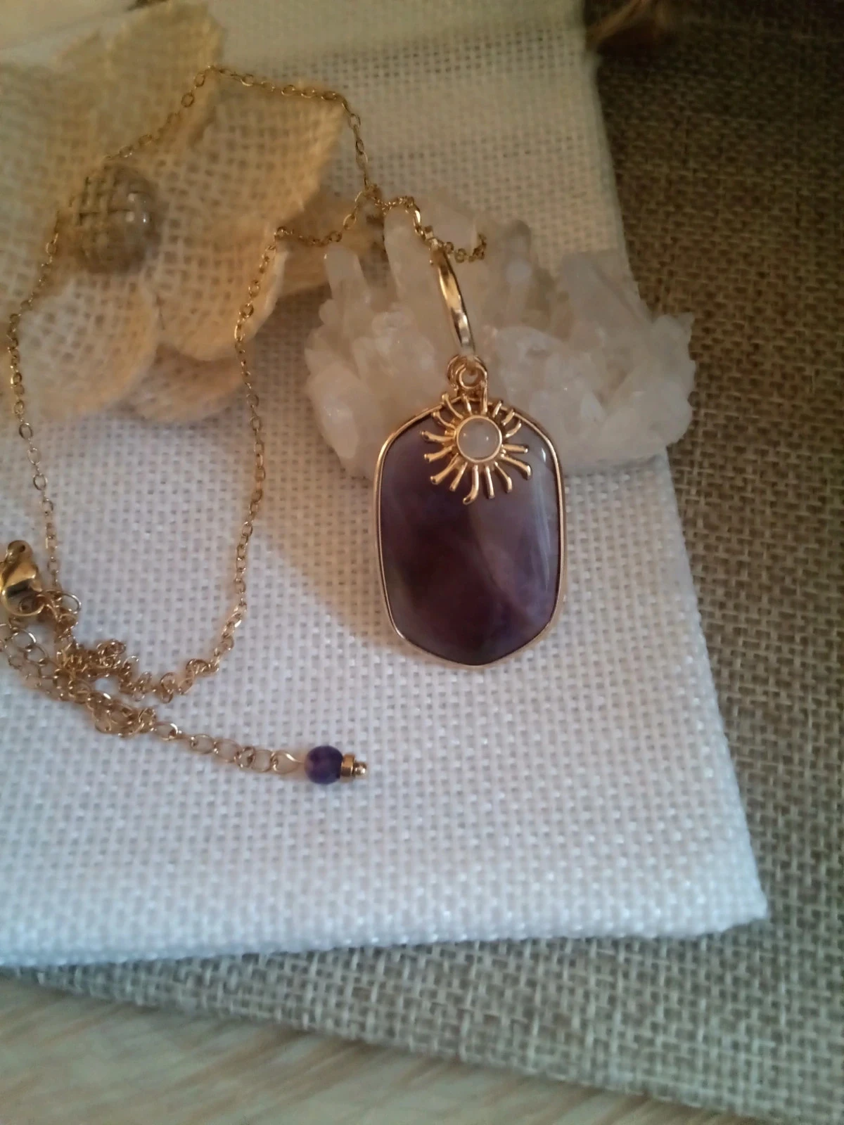 Collier pierre d'améthyste 💜 et soleil sélénite